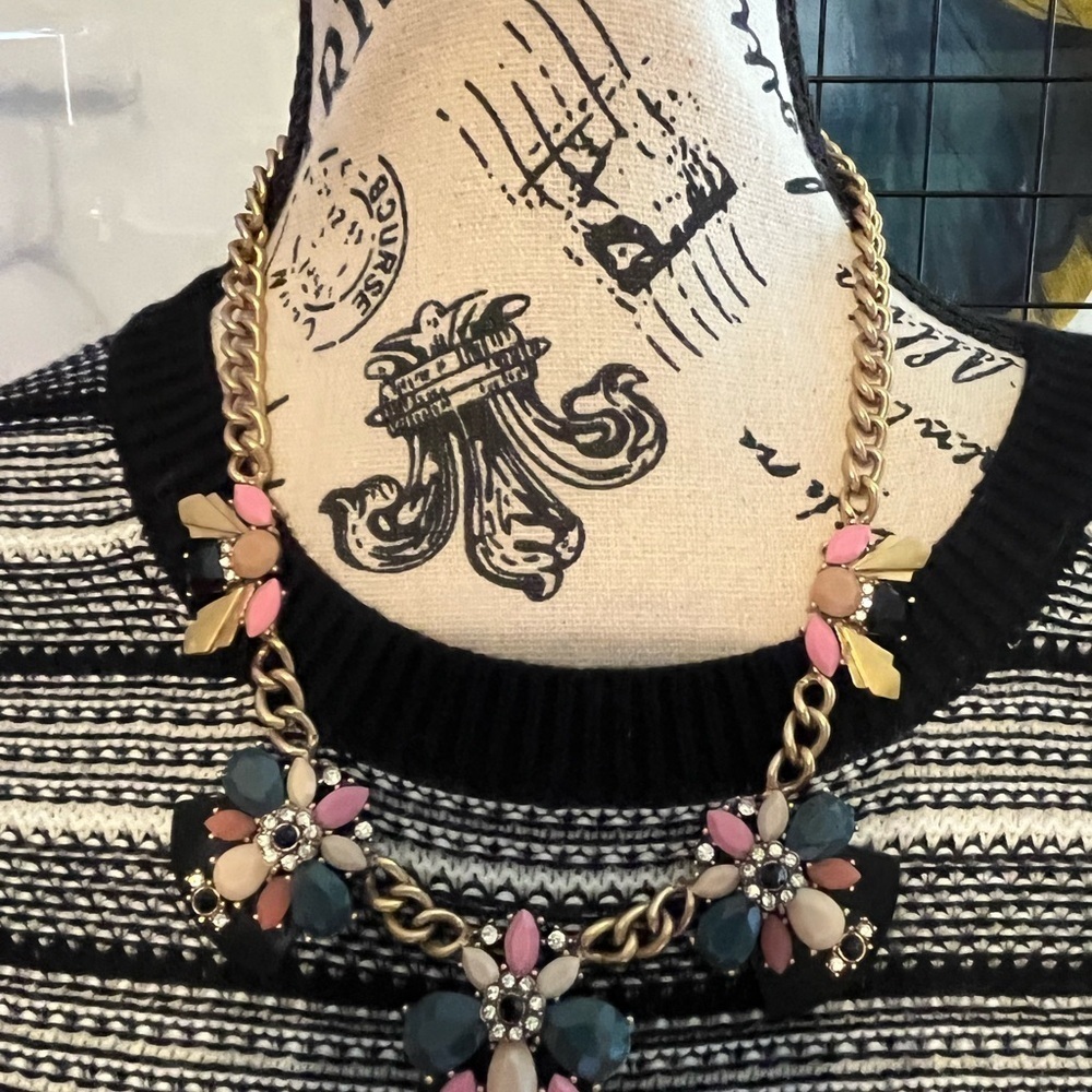 J. Crew Gold and Multicolor Floral Necklace